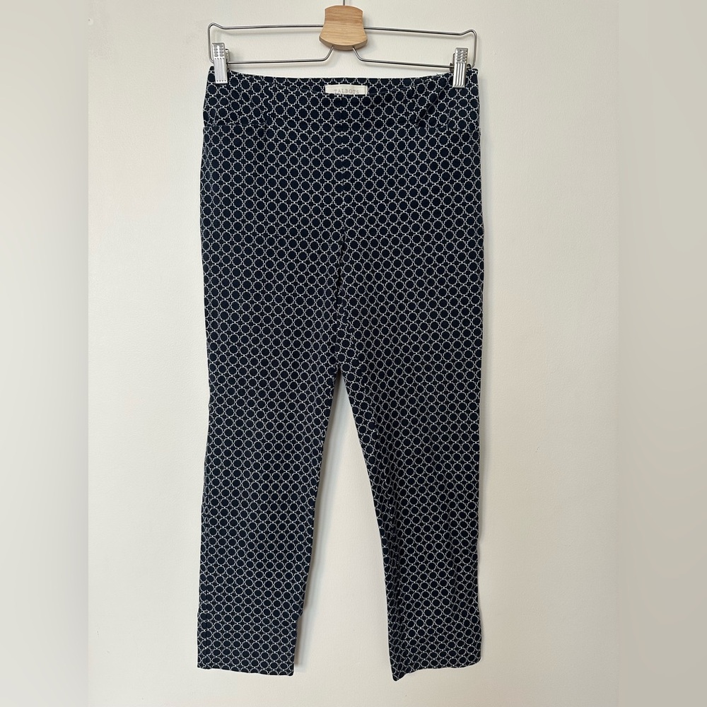 Talbots Petite 4P Navy Print Ankle Pants Stretch Side Zip Work Career